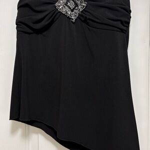 Elegant Black Asymmetrical Halter Top with Embellished Detail